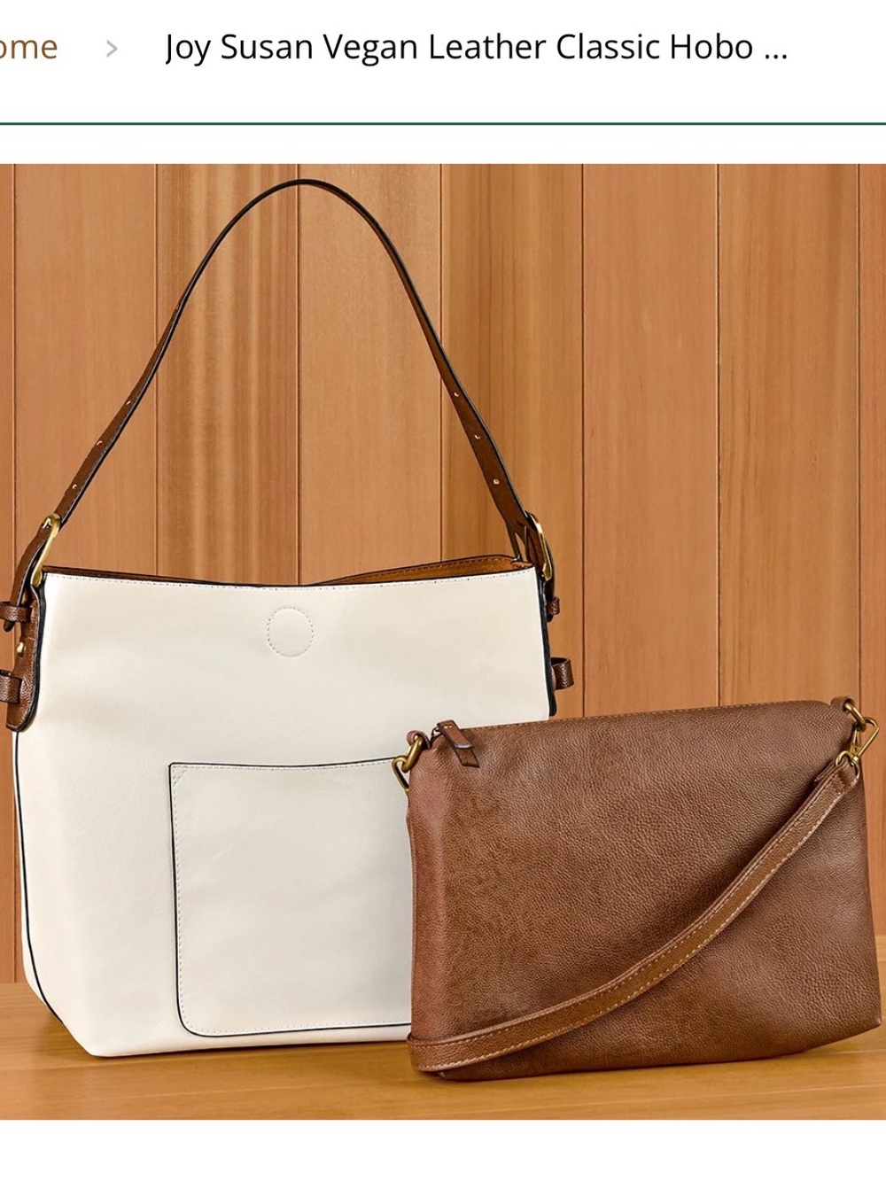 Joy Susan Two-Piece Vegan Leather Hobo Set in Cream and Brown